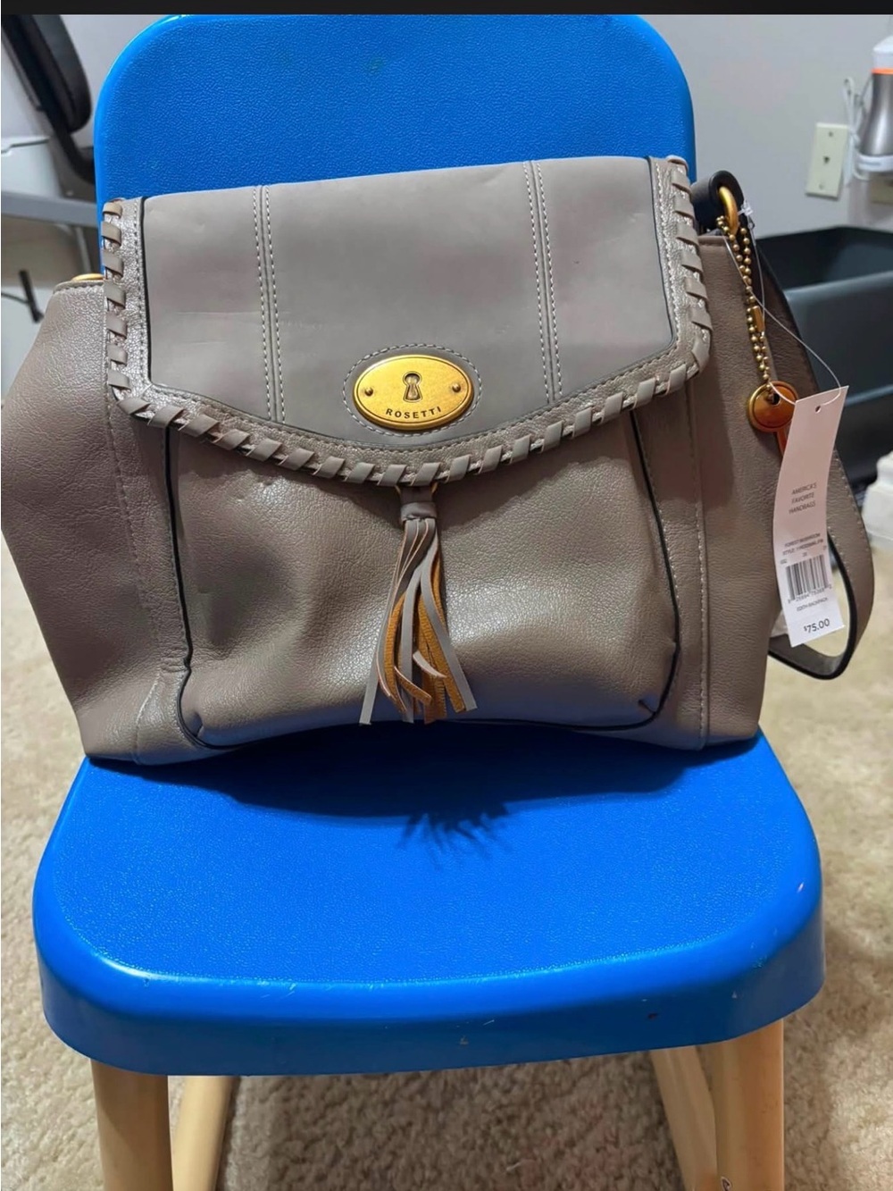 Rosetti Taupe Braided Flap Tassel Shoulder/backpack Bag